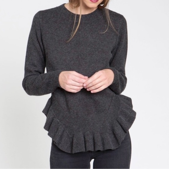 Anthropologie Sweaters - dRA Anthropologie Ruffle Peplum Hem Sweater Dark Gray Chunky Knit Top Womens M